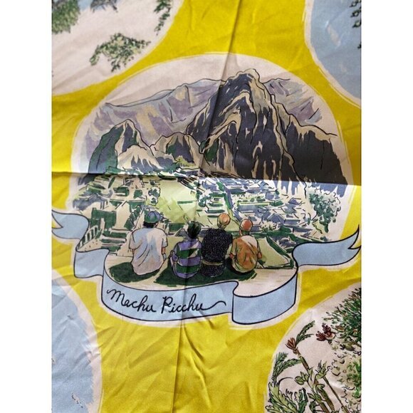 tory burch souvenir silk square scarf acid lemon 36"x36" yellow blue beach ocean - Picture 9 of 13